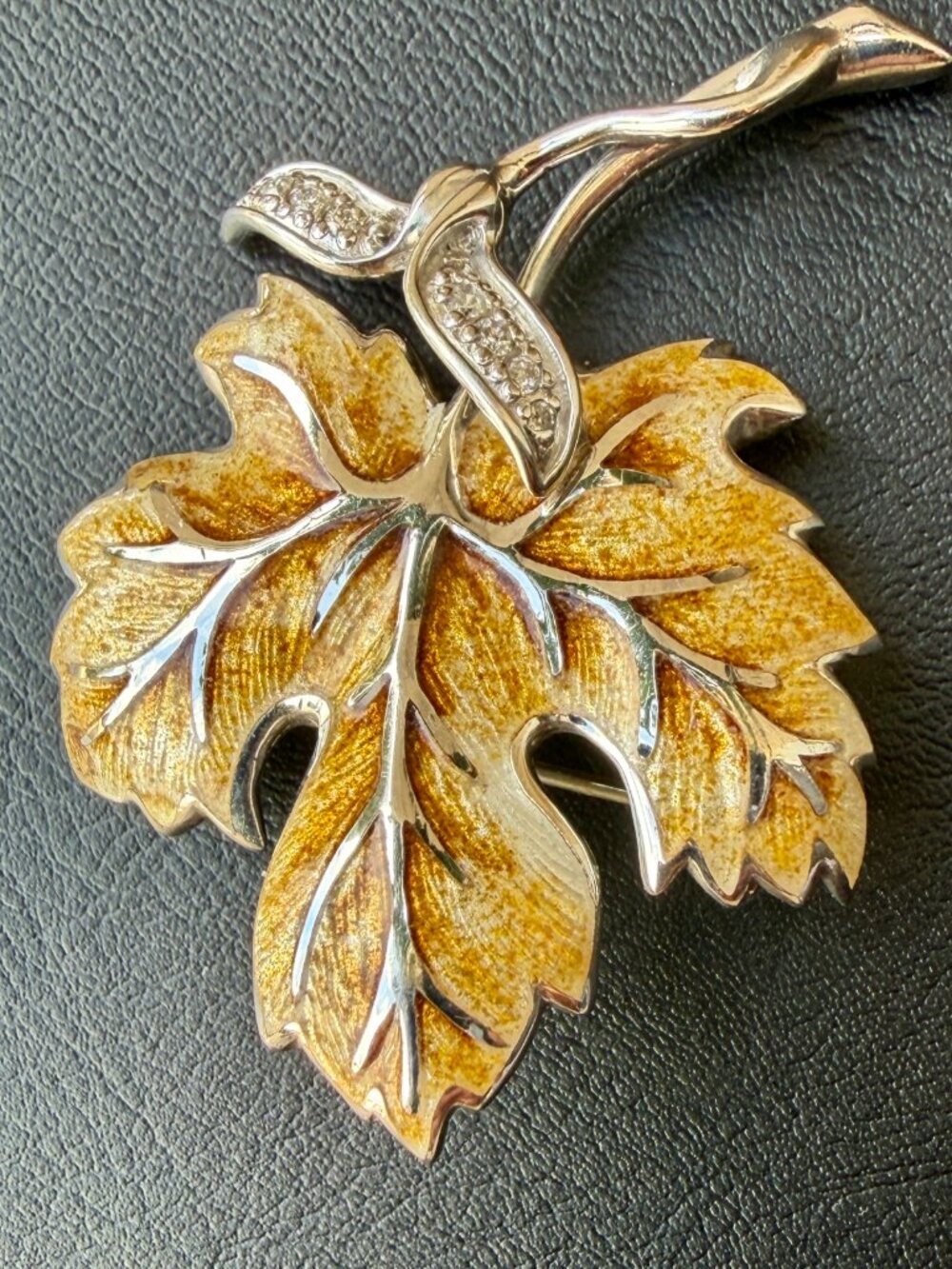 Nicole Barr Sterling Silver Enamel Maple Leaf Brooch Pin Signed